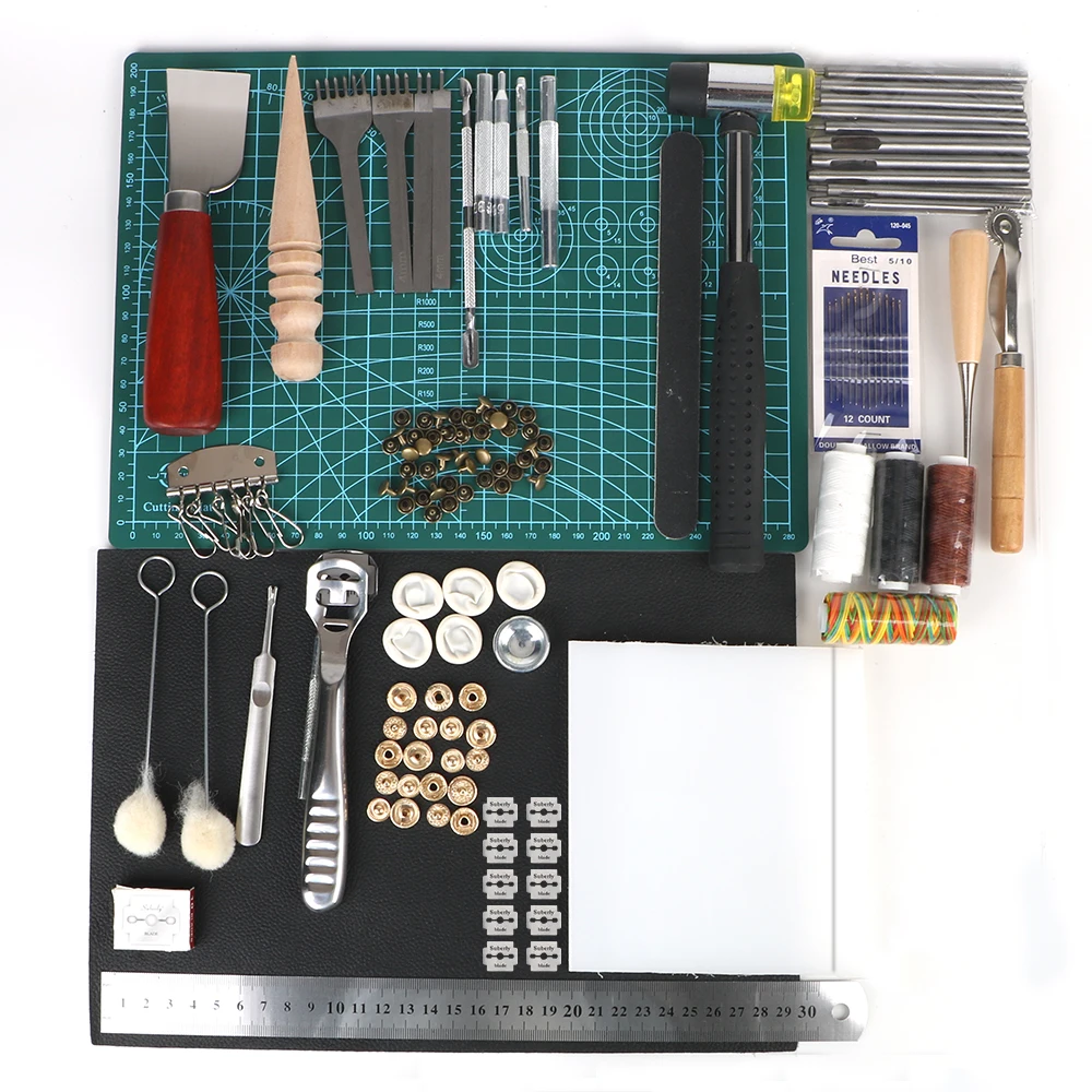 Practical Saddle Groover Kit Hand Sewing DIY Carving Work Stitching Punch 69Pcs/Set Professional Leather Craft Tools leather tools leather craft tool kit leather craft tools