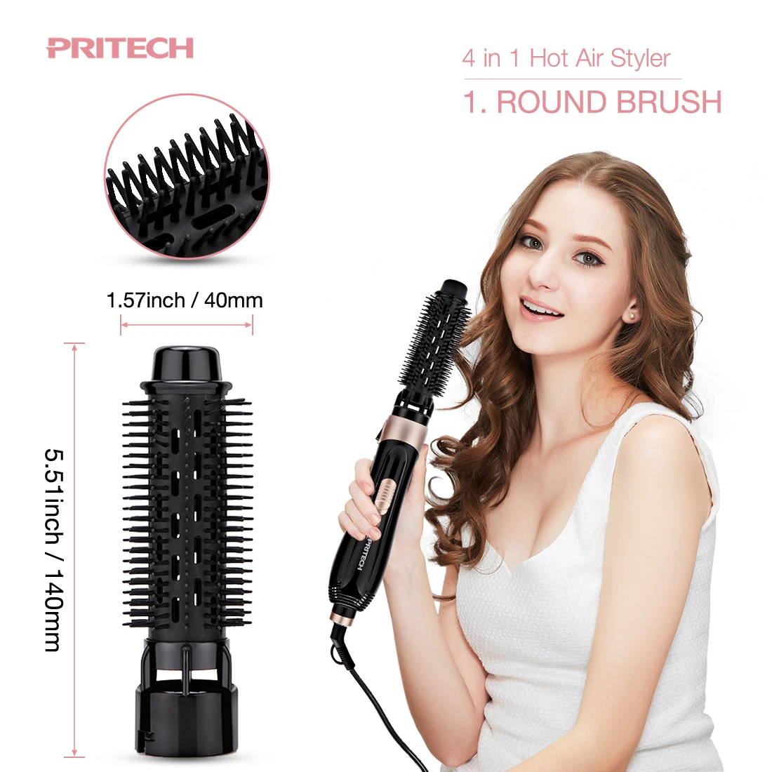 Pritech 4 in 1 Hair Blow Dryer Brush Salon Styler Kit Hot Comb for Women,Negative Ion Electric Hair Straightener Curling Irons