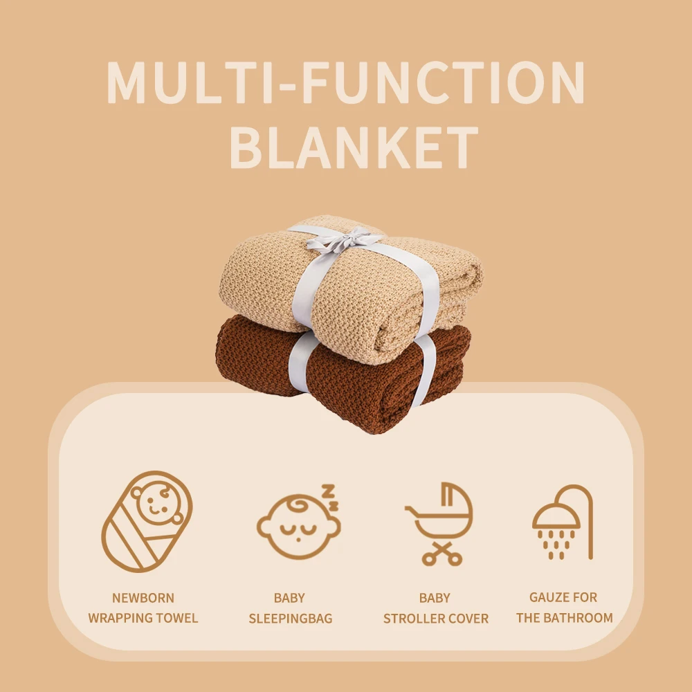 Kangobaby #My Soft Life# All Season Cotton Kinnted Shawl Baby Wool Blanket Newborn Wrap Infant Quilt Stroller Cover 2