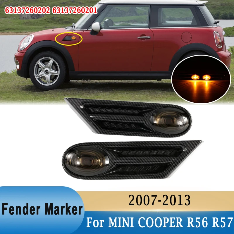 

LED Side Indicator Fender Marker Clearance Light Carbon Fiber Pattern for MINI COOPER R56 R57 R58 R59 2007-2013 63137260202