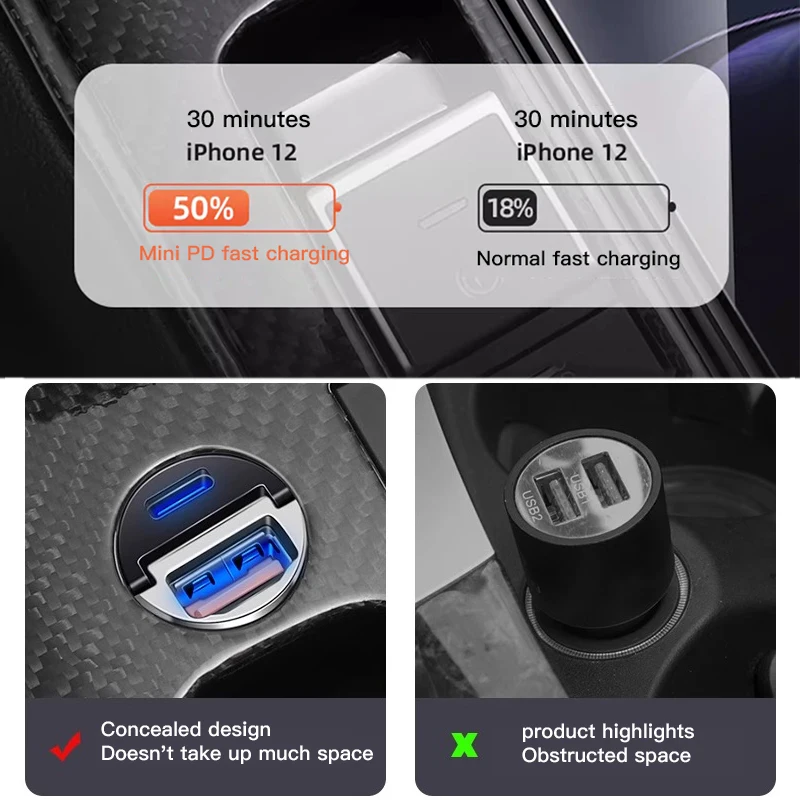 Car Charger USB Type-C Ports Super Fast Charging Adapter For