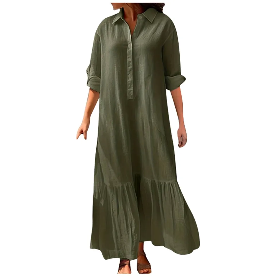 Plus Size Casual Shirts and Ruffles Maxi Dress