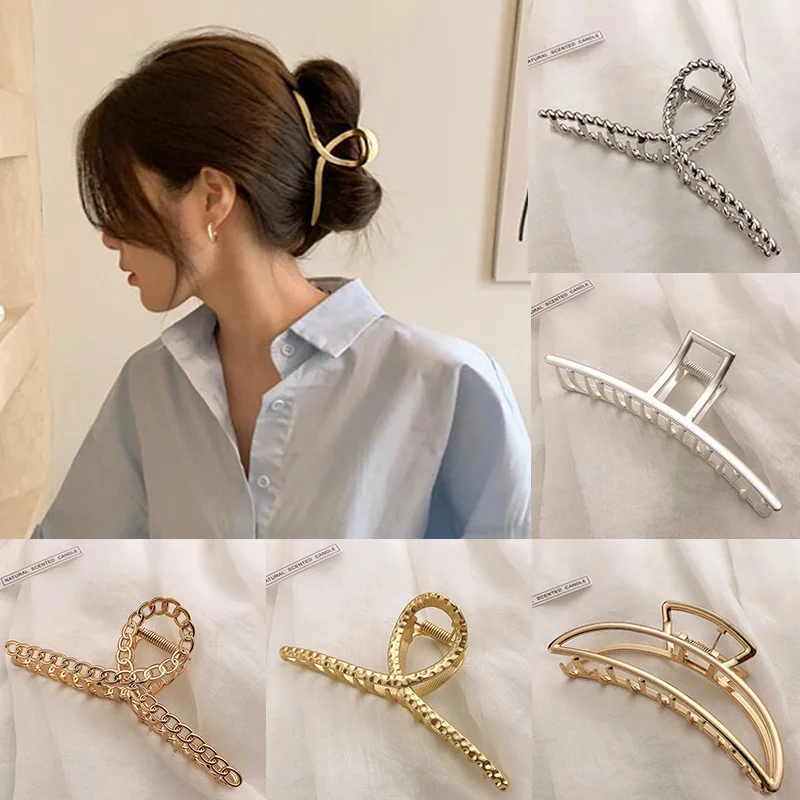 flower hair clips Simple Metal Hollow Out Geometric Hair Claw Ladies Elegant Hair Accessories Cross Crab Bath Clip For Women Fashion Girl Headwear hair clips