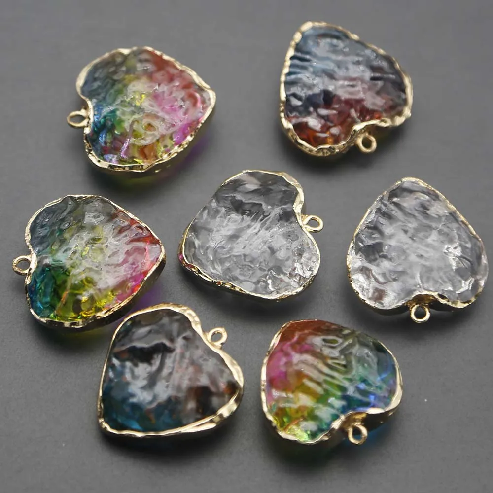 Lacquered crystal glass plus color love shaped jewelry pendants electroplated gold key accessories wholesale 10Pcs free shipping