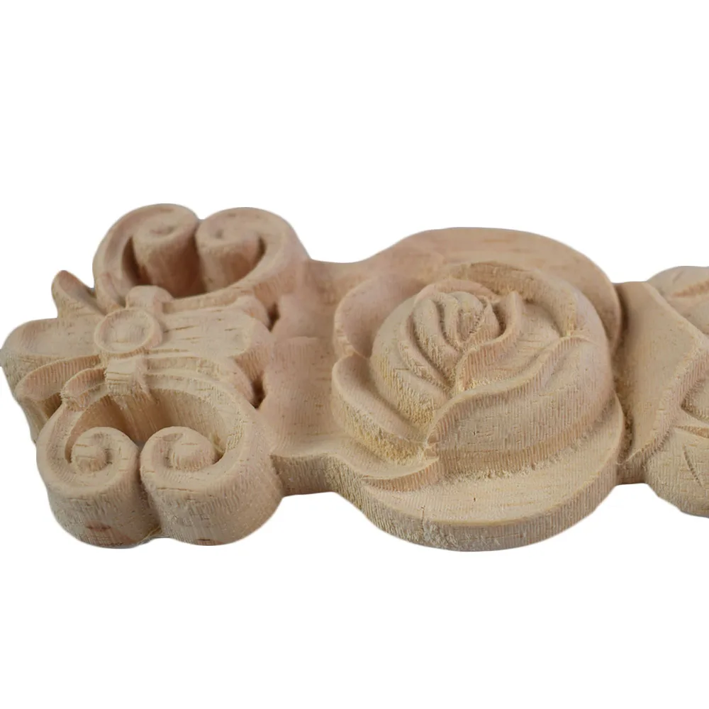 2PCS 19CM Woodcarving Corner Decal Unpainted Wood Carved Decal Corner Onlay Applique Frame Home Furniture Cabinet Door Crafts