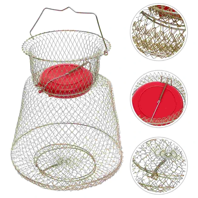 Fish Basket Large Capacity Net Collapsible Fishing Fold Cage Catching Iron  Netting Floating Bowl Tube Tank - AliExpress