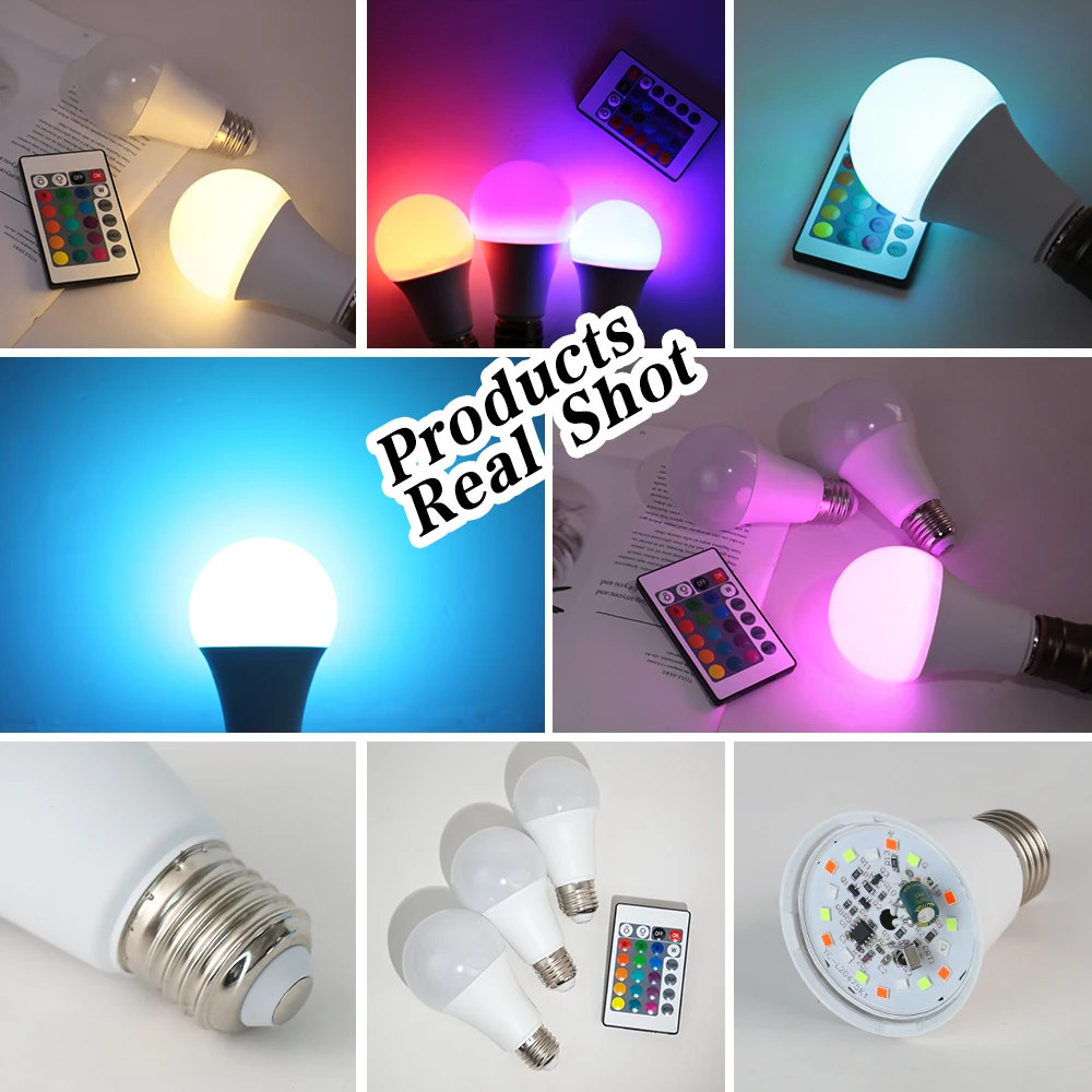 220V E27 LED RGB Lamp Spotlight Bulb 5W 10W 15W IR Remote Control Led Light Bulb 2835SMD Colorful Smart Led RGBW Lamp Home Decor