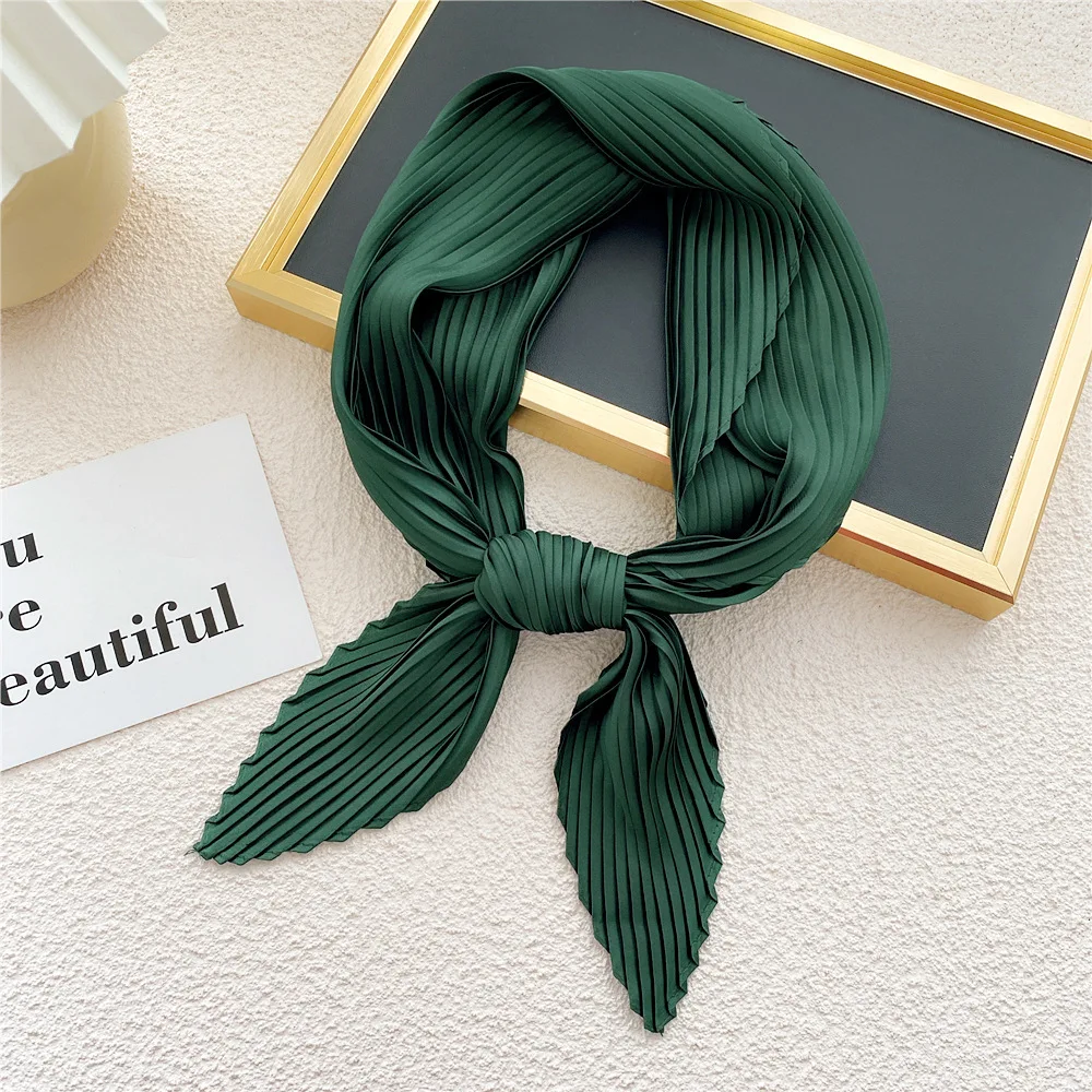 70cm Luxury Satin Neckerchief Square Silk Scarf Wrap Pleated Scarf Decorative Headscarf Crinkled Scarves Bandana Handkerchief 6