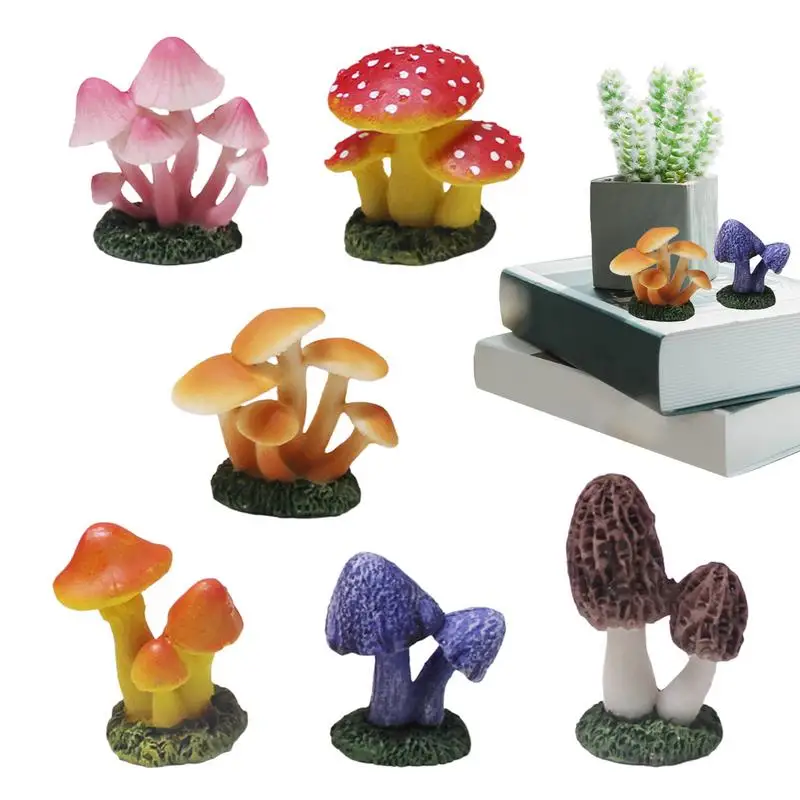 

Мини-фигурки грибов, 6 шт., садовый плантатор, статуя грибов из смолы, красочная модель грибов, миниатюрный декор для искусственных грибов