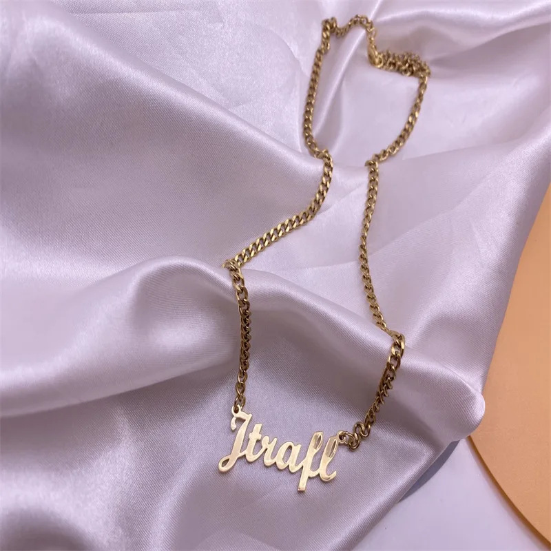 2023 Custom Hiphop Chunky Cuban Chain Name Necklace For Women Personalize Stainless Steel Name Pendant Necklace Jewelry Gifts