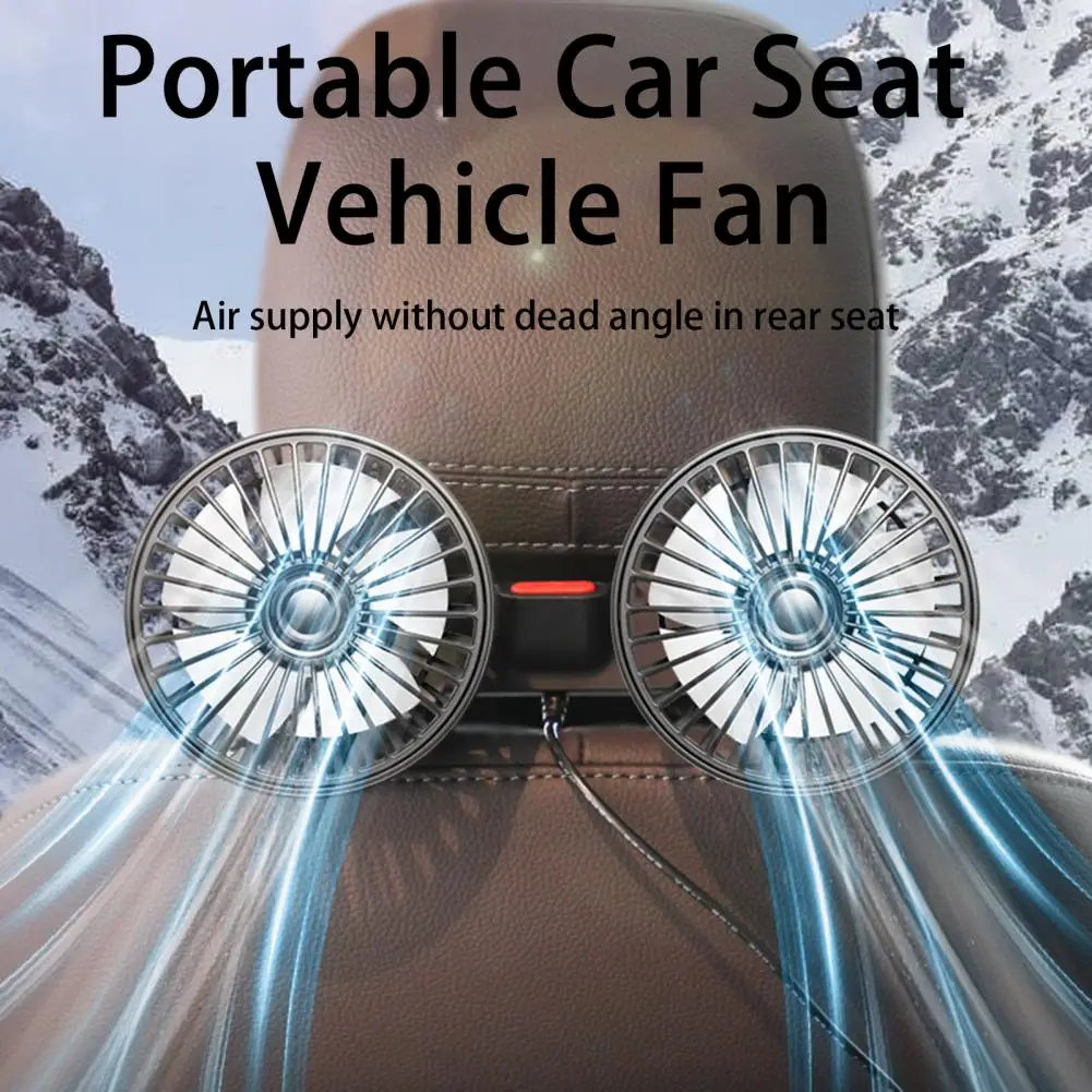 

Car Fan 360 Degree Rotatable Double Head 5 Blades 3 Speeds Strong Wind Cooling USB Charging Rear Seat Passenger Portable