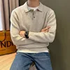 Mens Knit Sweater Autumn Winter Pullover Korean Soft Heavyweight Knit Polo Sweaters Minimalist Long Sleeve Solid Casual Top
