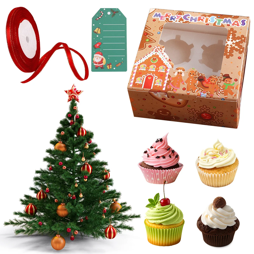 12PCS Christmas Cupcake Boxes with Ribbon & Card Xmas Gift Box (Cookie Man)