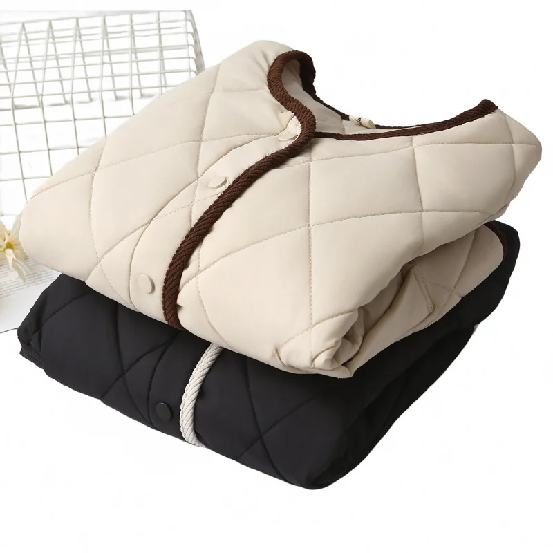 Plus Size Women Parka Autumn/Winter New Fashion Block Color Loose Argyle Padded Coat 2429