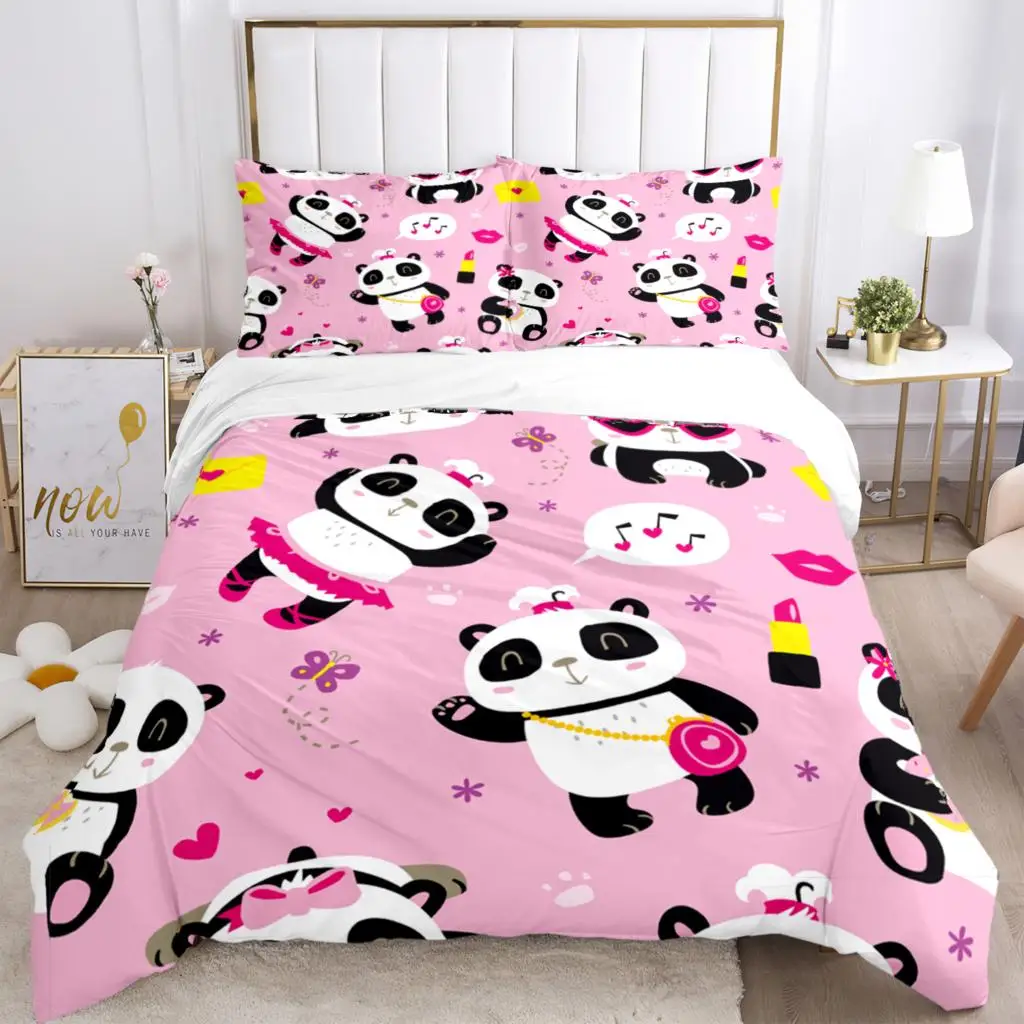 

Set tempat tidur poliester motif Panda lucu, anak-anak atau dewasa untuk tempat tidur, sarung bantal, Set tempat tidurukuranKing