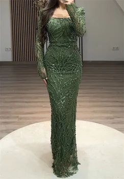 Cathy Customized Sheath Square Collar Beaded Prom Dresses Luxury Long Sleeve vestidos de noiva Floor-Length Formal Evening 2025 1