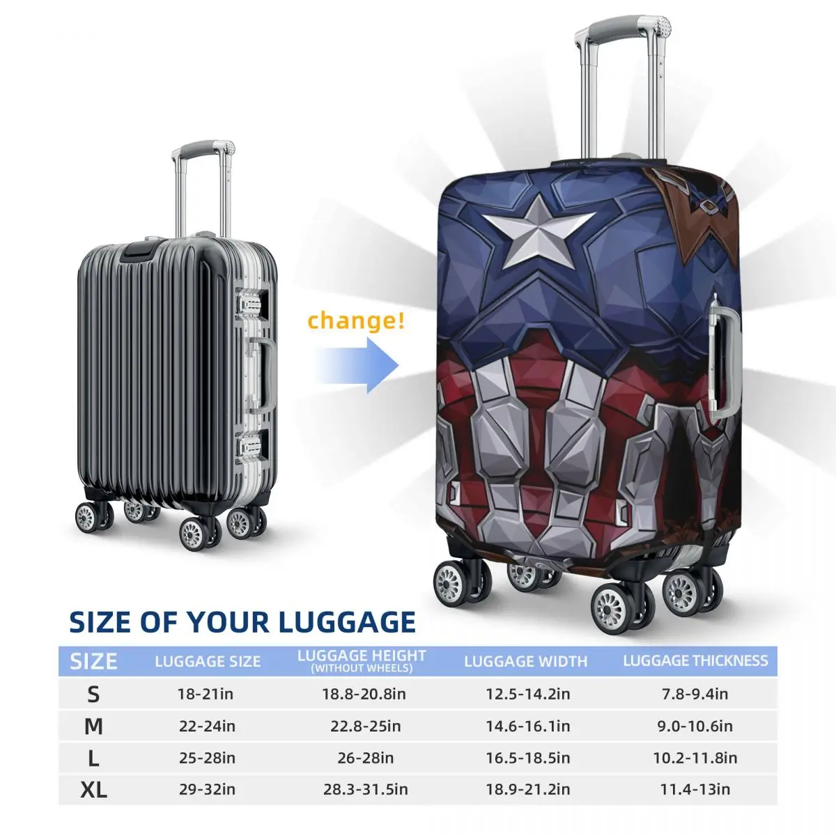 Custom Captain America Luggage Cover Protector Funny Travel Suitcase Protective Cover for 18-32 Inch 6
