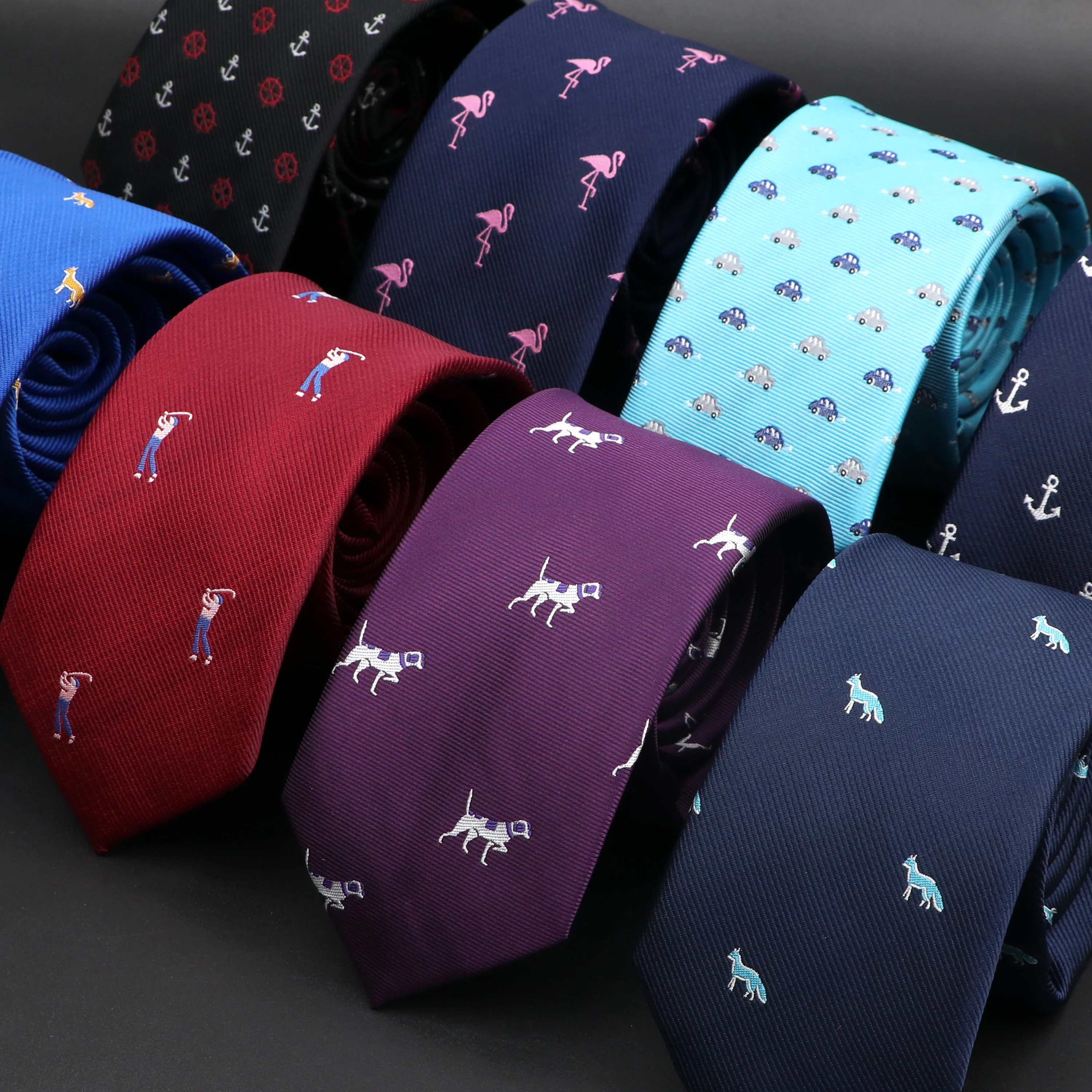Jacquard 6cm Slim Necktie For Men Car Dog Monkey Pattern Tie Daily Wear Cravat Wedding Party Gift