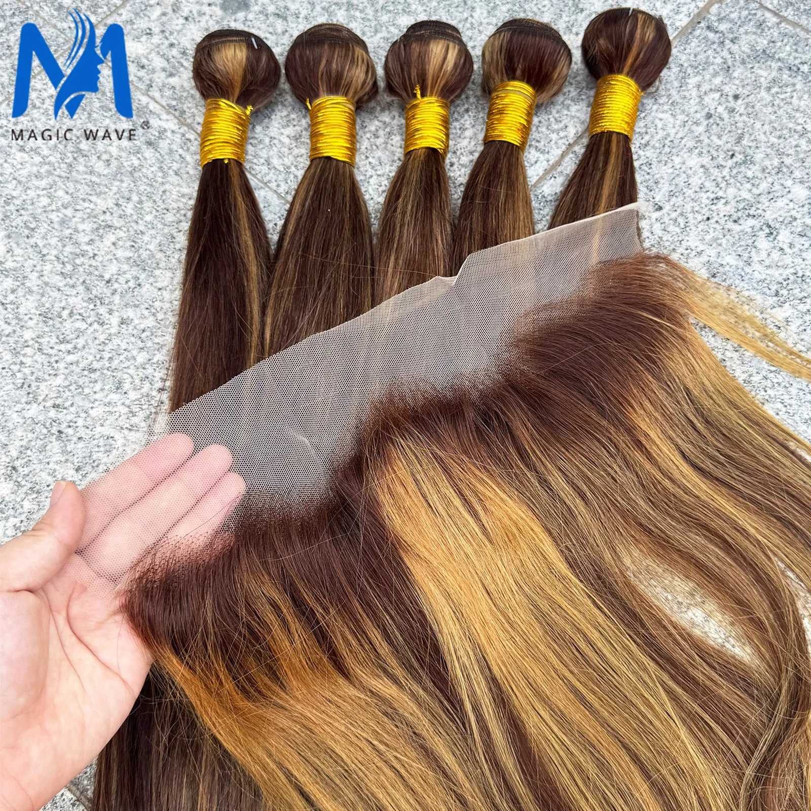 Fasci lisci per capelli umani al 100% con frontale in pizzo trasparente 13x4 8A tessitura brasiliana dei capelli 3/4 pacchi capelli umani Remy