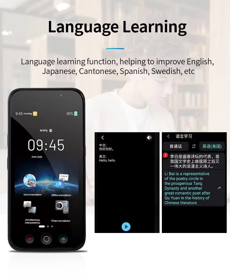 D8 Portable Translator Device 144 Languages 5inch GPT 8GB Memory AI Voice Translation Real-Time Smart Voice Photo Translate