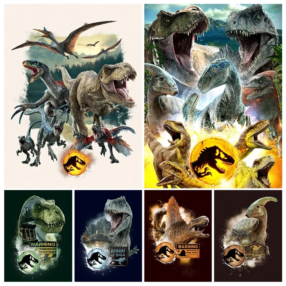 

Dinosaur Diamond Painting Jurassic World Cross Stitch Movie 5D Full Diamond Embroidery Animal Rhinestone Pictures Home Decor DIY