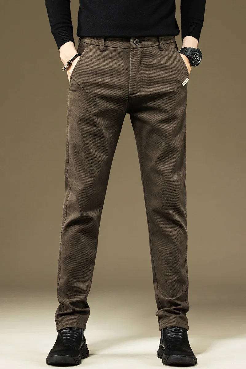 Herrenhosen Lässige Baumwollhosen Einfarbig Frühling Herbst Gerade Geschnittene Business-Arbeitshosen Hochwertige Modische Schwarze Graue Hosen – Detail 16