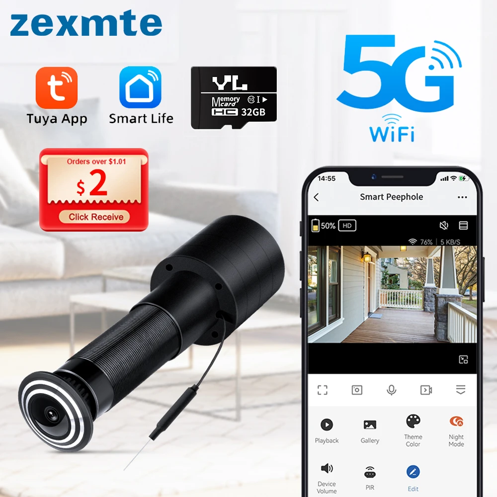 Дверной глазок Zexmte с Wi-Fi