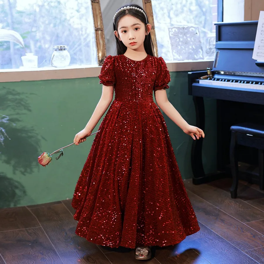 

Gorgeous Geen Girls Bling Sequin Back Tie Anchor And Prom Dress 4 To 14 Years Glitter Special Occasion And Evening Gown Burgundy