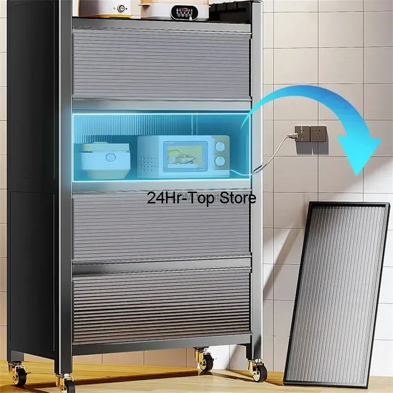 Modern Metal Kitchen Cabinets Kitchen Furniture Multi-layer Storage Cabinet Floor Racks Multi-functional Tableware Cabinet U
