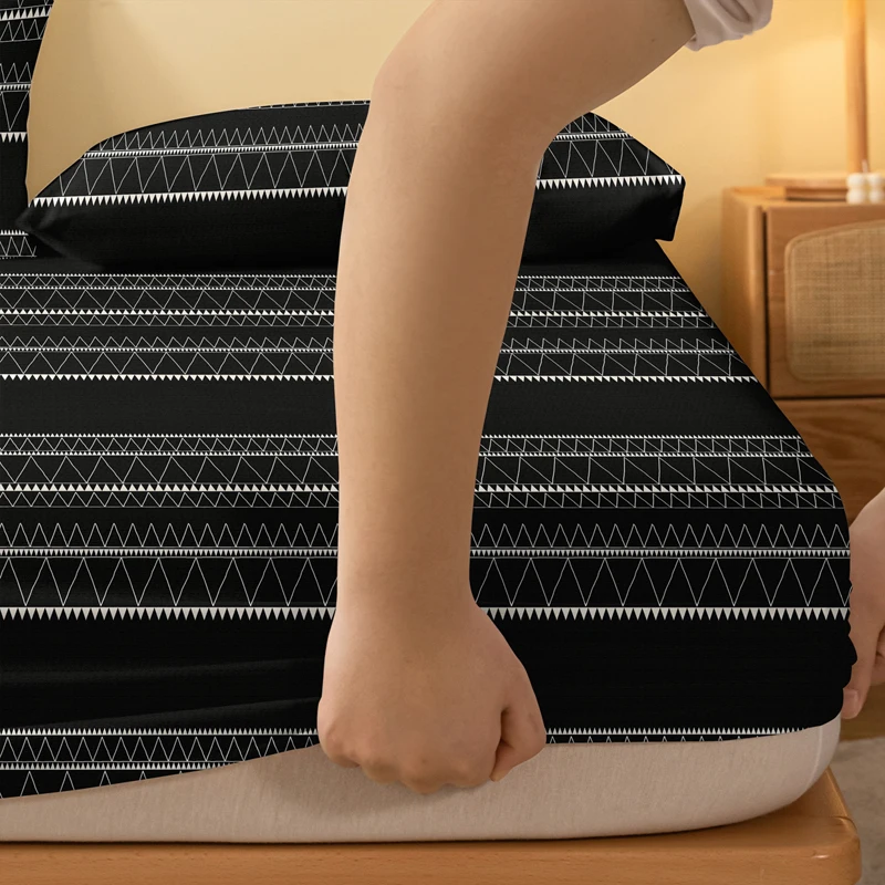 1 Simple modern Geometry printed matte Fitted Sheet, bedroom printed bed cover, bedding (excluding pillowcases) 4