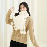 New 2025 Autumn Winter Pure Color Rabbit Fur Ball Scarf Women's Versatile Fake Cashmere Scarf Double Use Shawl Neck Warmer