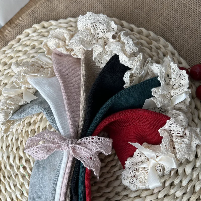 جوارب طويلة قطنية عالية بكشكشة للركبة للفتيات الصغ...