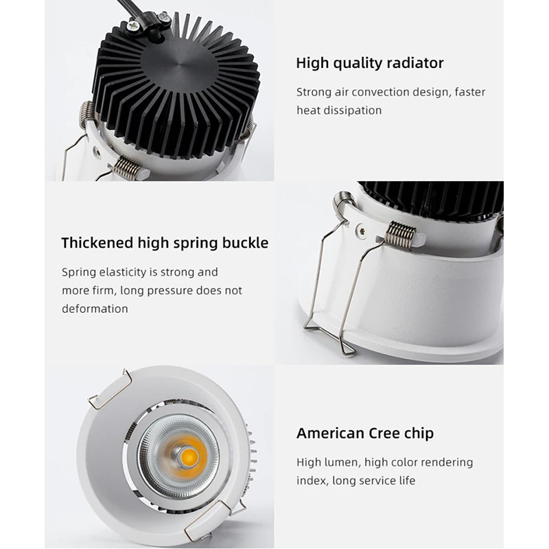 Led Downlight,Recessed Ceiling Spotlight Recessed Anti Glare Dimmable Downlight 7w 9w 12w 15w Led spotlight Ceiling Round Panel Light for hotel Decoration Home Lighting
