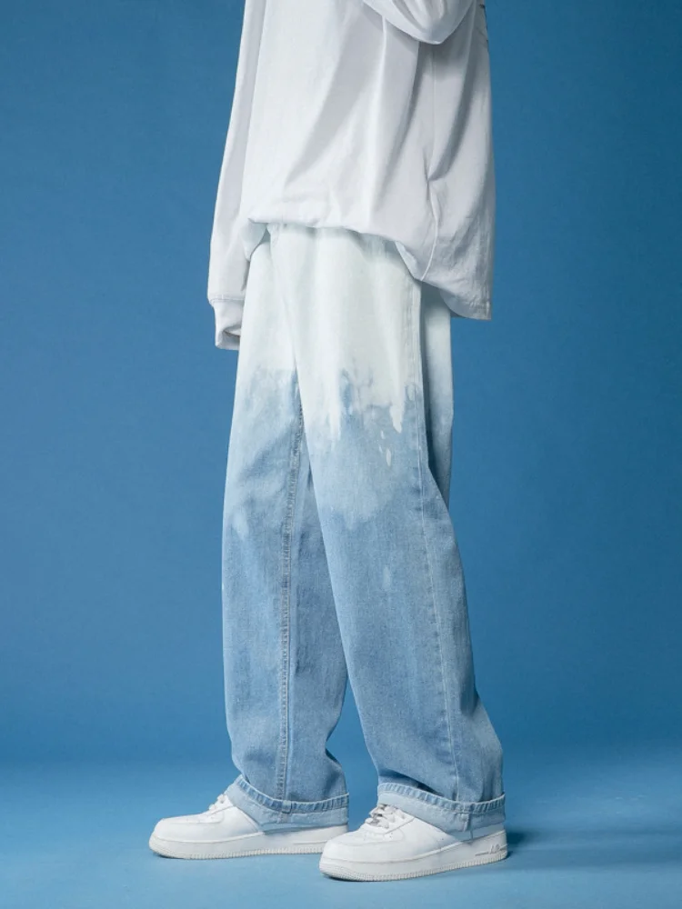 ICCLEK Tie-dye Gradient Jeans Men's Jeans Fashion Casual Pants Wide-leg Trousers Patchwork Jeans  Mens Pants  Men Jeans Pants