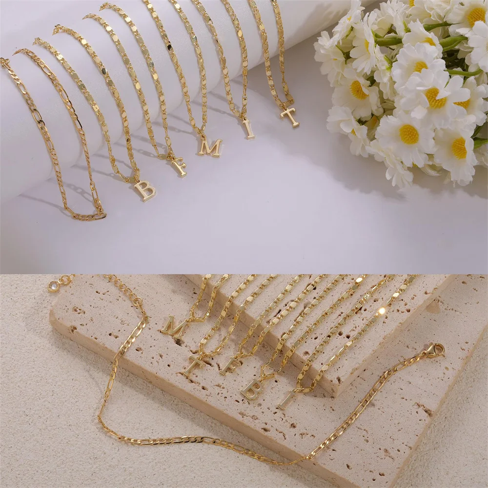26 Letters A-Z Stainless Steel Chain Anklets For Women Vintage Gold Color Ankle Bracelet Anklet Beach Jewelry Summer ankle chains fashion accessories