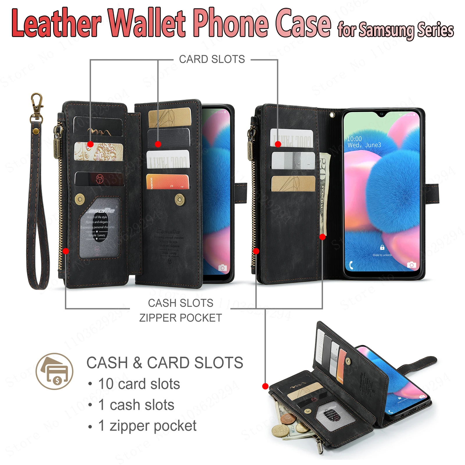 High-End Retro Genuine Leather Multi-Card Slot Zipper Wallet Mobile Phone Case