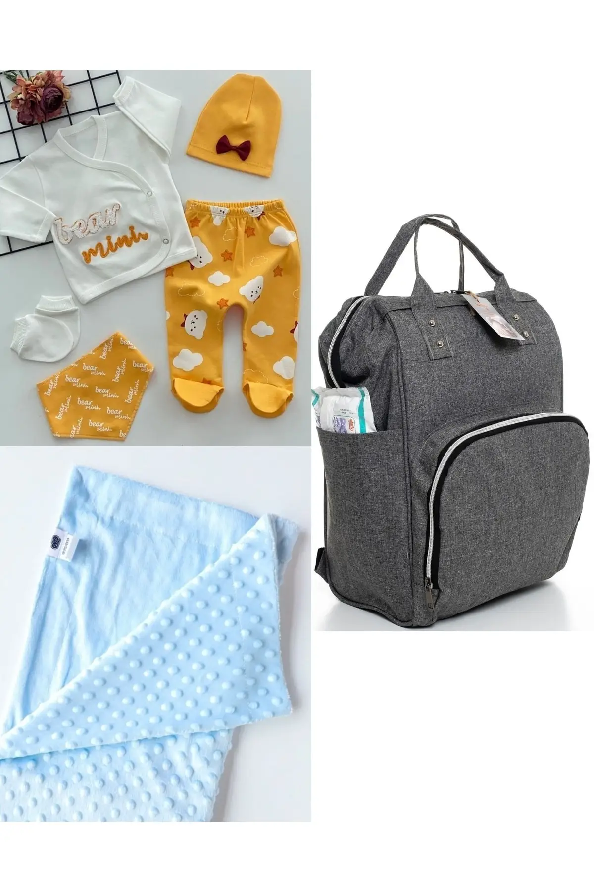 

Functional Mother Baby Care Backpack, 100% Cotton Hospital Outlet And Chickpea Blanket Set Cotton Yellow