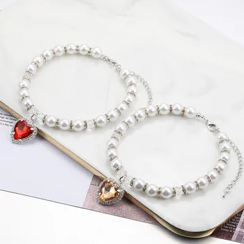 Cute Cat Collar Pet Pearl Necklace Pet Collar Cat and Dog Jewelry Love Diamond Pet Products for Dog Birthday Gift Accessories