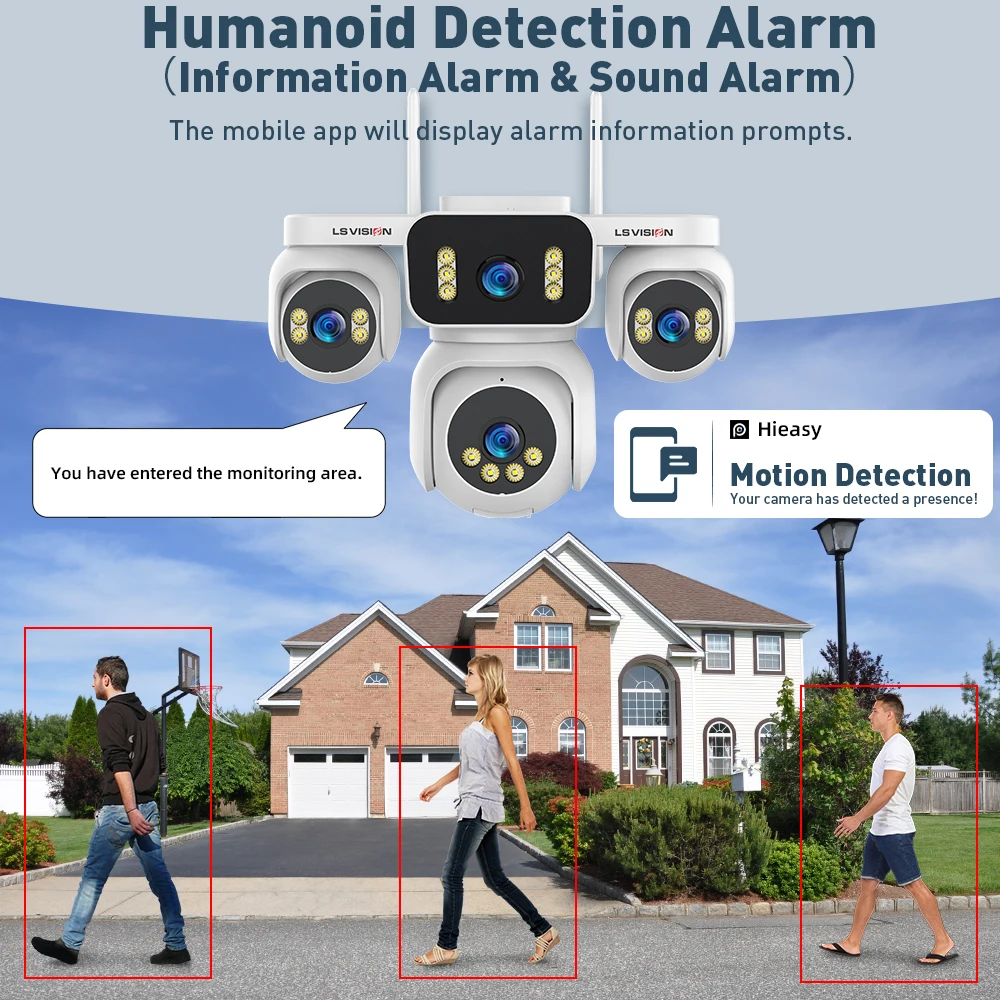 LS VISION 10K 12XZoom Four Screen CCTV WiFi Camera Security WIFI Outdoor PTZ Camera Human Auto Tracking Surveillance IP Cameras 4