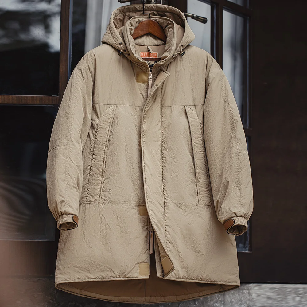 

Maden Vintage Long Padding Cotton Jackets 2023 Winter Khaki Thick Hooded Coat Brand Military Heated Jacket Amekaji Male Parka