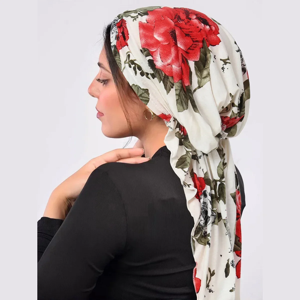 New Women Pre-Tied Turban Cap Muslim Hijab Cancer Chemo Flower Print Hat Cover Hair Loss Head Scarf Wrap Strech Bandana