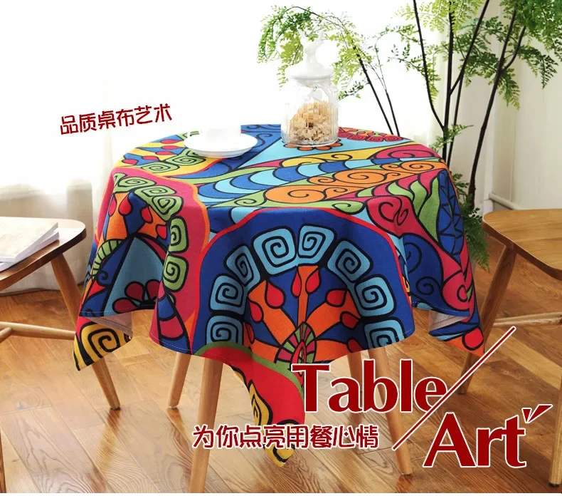 

Cotton Linen Round Tablecloth National Style Waterproof Home Textile Table Cloth Dining Table Wedding Banquet Table Cover