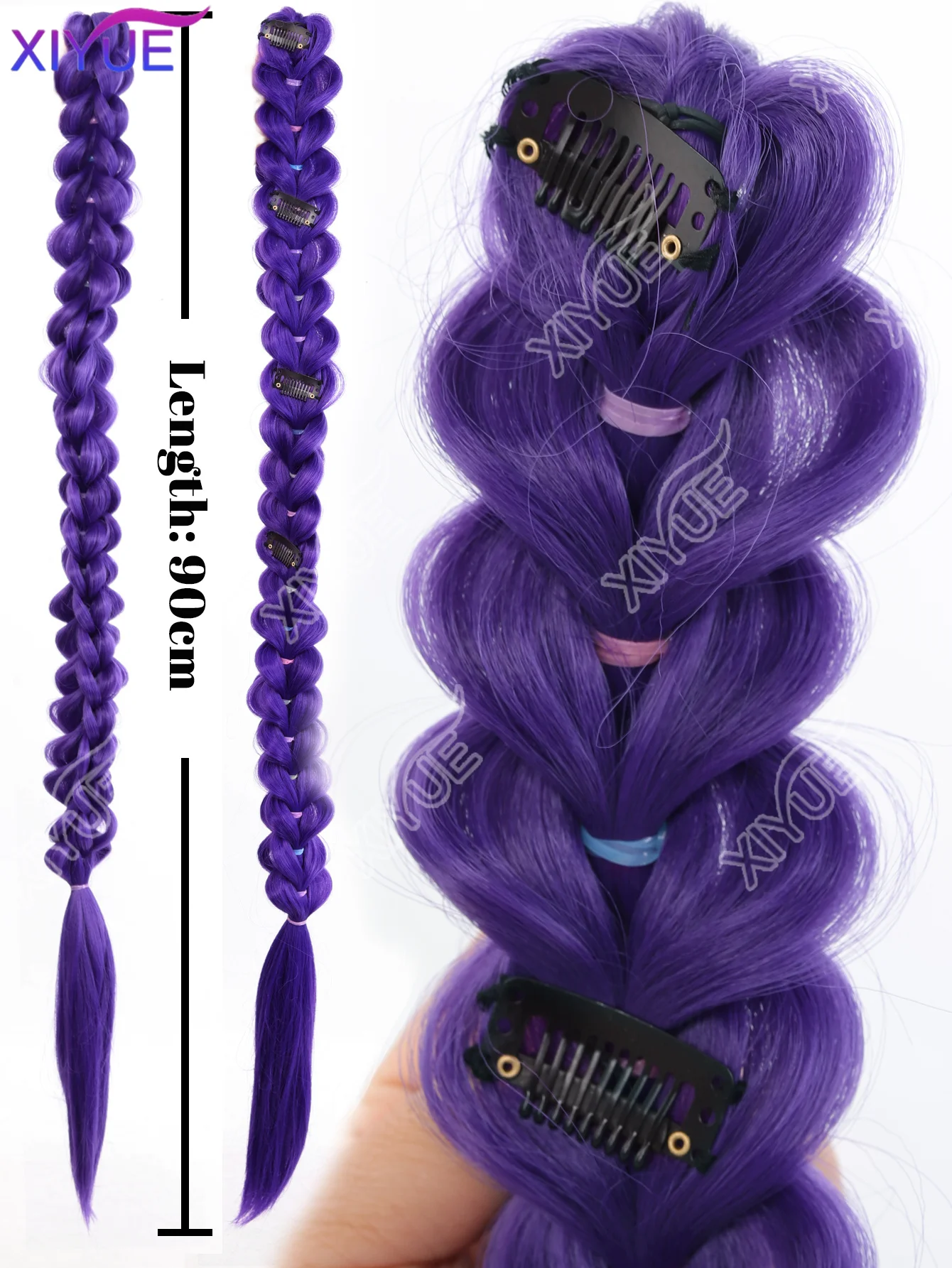 합성 직조 보라색 머리 포니테일, 여성용 코스프레 의상 헤어스타일, 할로윈 크리스마스 파티 스타일링