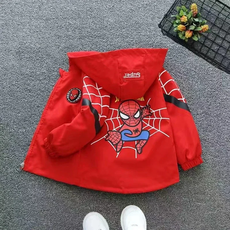Children Outerwear Boys Spring Autumn Coats Kids Jackets Mickey Spiderman Hooded Windbreaker With Hat Children Zipper Outerwear Baby Girls Clothes