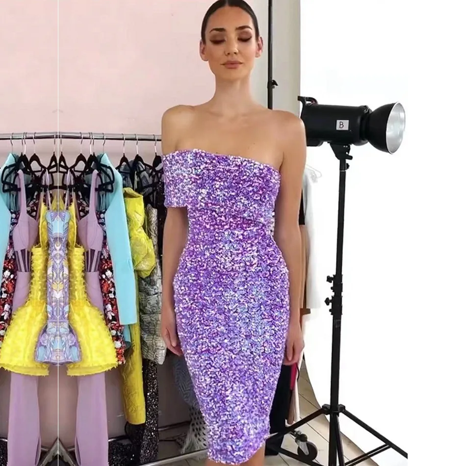 Women Sexy Sequins Evening Party Dress Fashion One Shoulder Slim Vestidos Hip Maxi Wedding Prom Dresses for Women Vestido Traf
