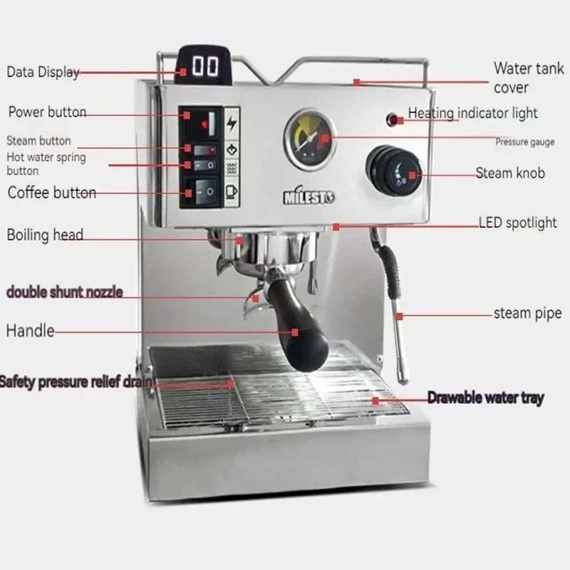 1050W 220-240V 3.5L Semi-automatic Espresso Coffee Maker Machine With Counter Tamper 9Bar Coffee Machine Stainless Steel  950W 4