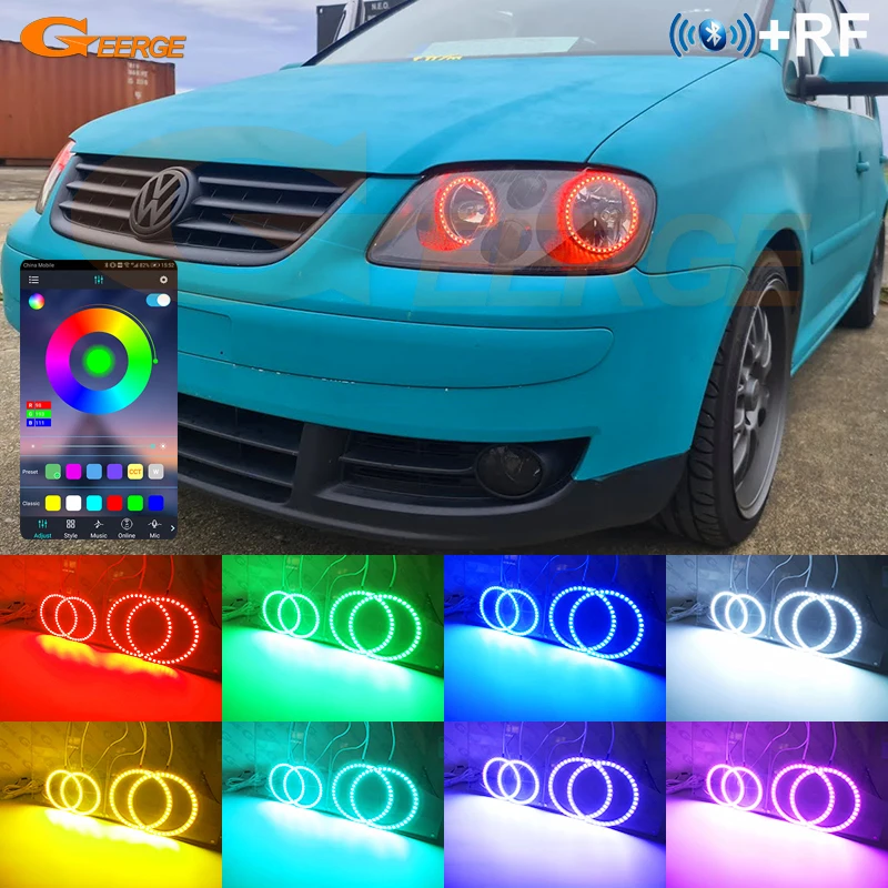 

Для Volkswagen VW Touran 1T1 1T2 Caddy III BT App RF дистанционное управление многоцветный ультра яркий RGB комплект светодиодов «глаза ангела» Halo Rings