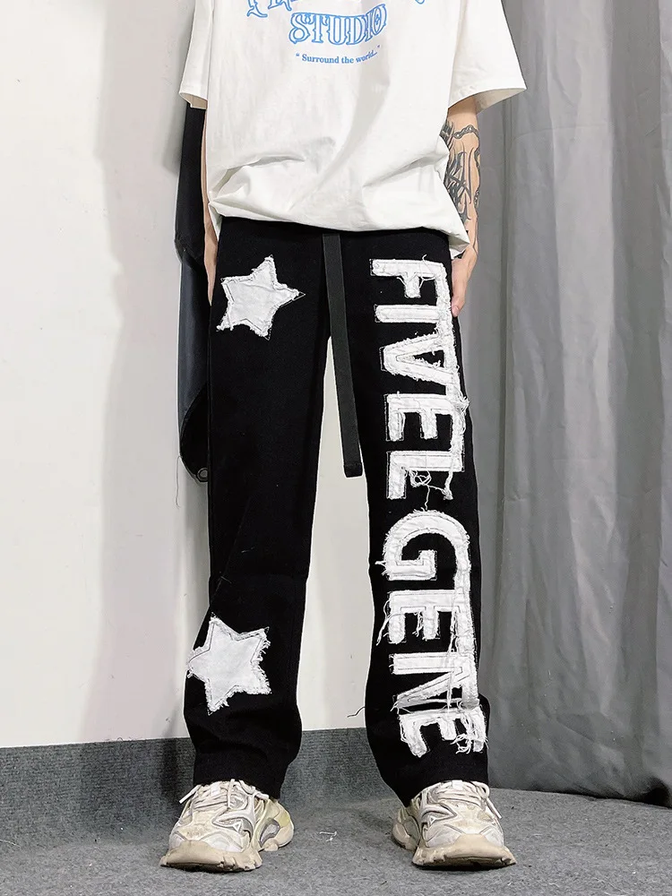 Men-s-Black-Jeans-Hip-Pop-Y2k-Style-Pants-Straight-Fit-Star-Letter ...