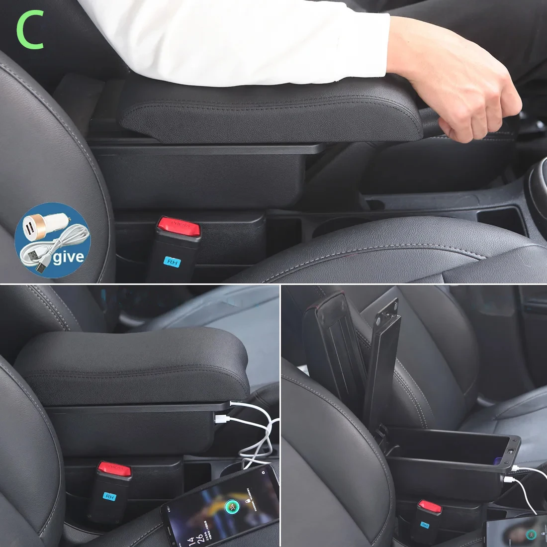 피아트 500용 암레스트 박스, 피아트 크로노스 차량용 암레스트, 자동차 수납 박스, 전용 높이 조절 인테리어 디테일 개조 액세서리