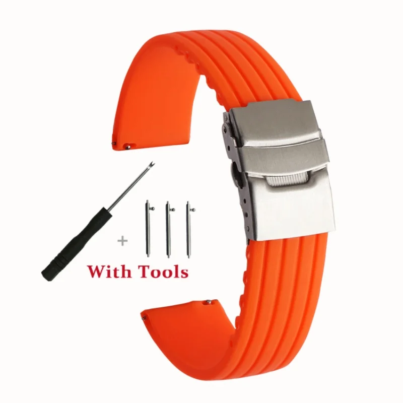 Quick Release Silicone Tire Tread Watch Strap with Stainless Steel Folding Buckle